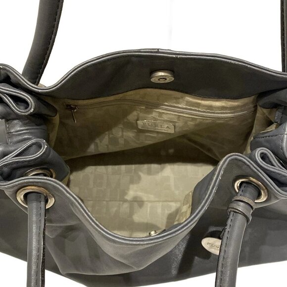 Auth FURLA - Dark Gray Leather Tote Bag - Picture 10 of 12